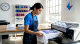 Technician reviewing DTG printed apparel