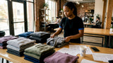 Entrepreneur sorting printed custom t-shirts