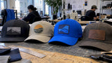 Different hat patch constructions on sample caps