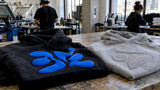 Puff print and embossed hoodie samples compared