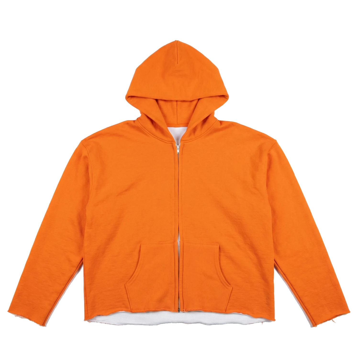 Orange Waffle Raw Zip Up Hoodie