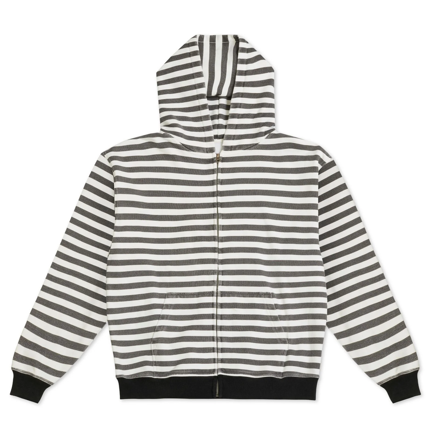 Vintage Black & White Stripe Zip Hoodie