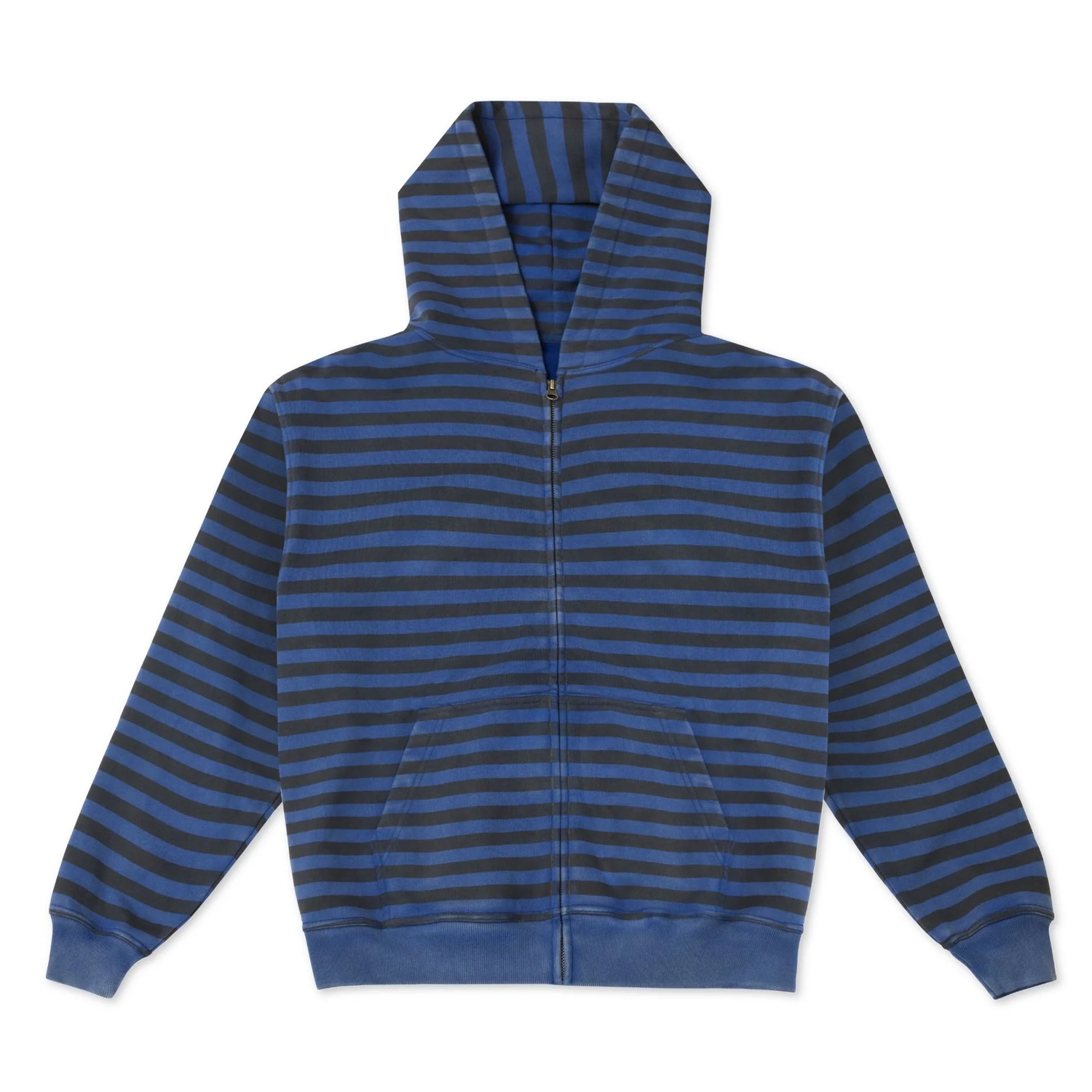 Vintage Black Blue Stripe Zip Hoodie